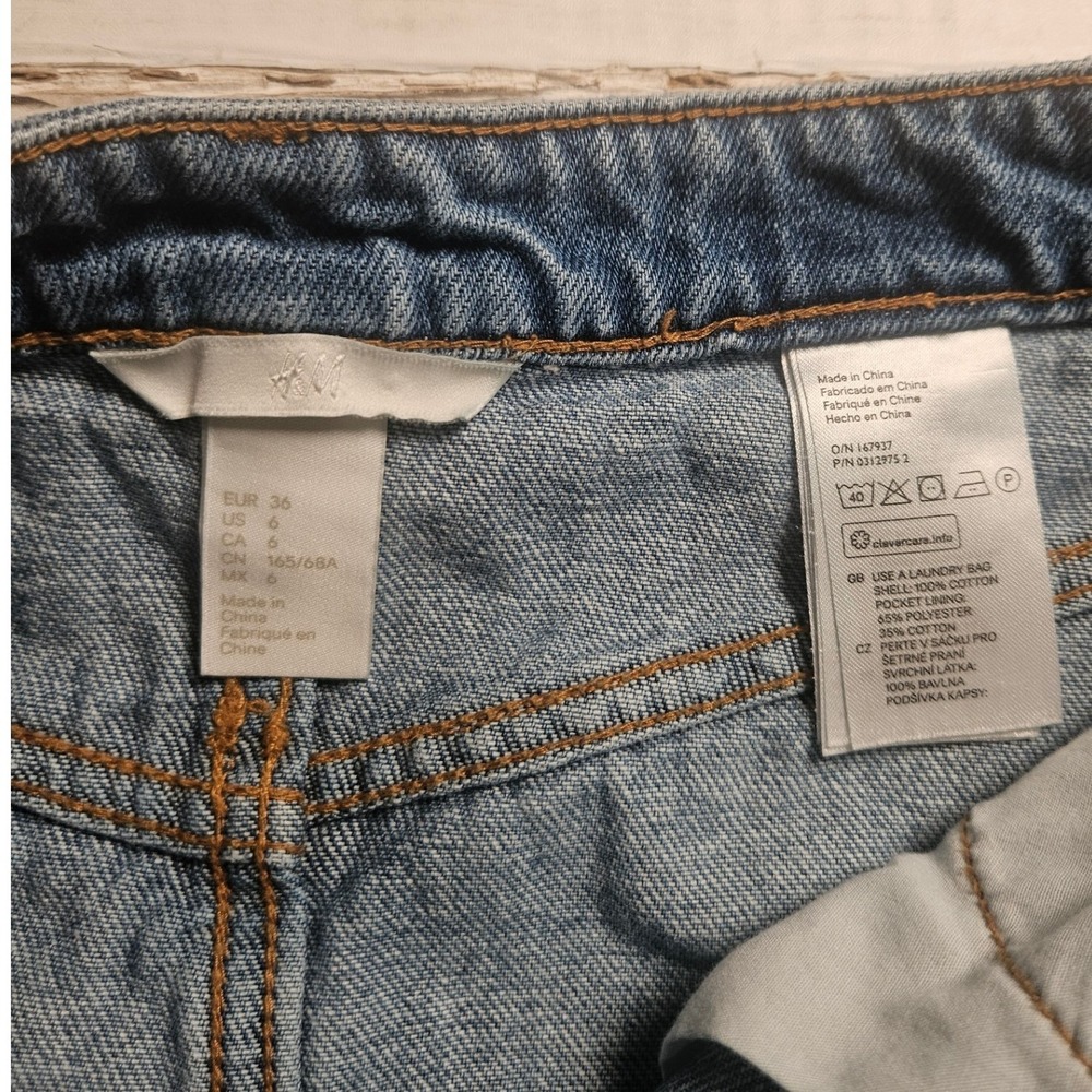 H&M Womens Denim Mini Skirt Blue Button Front High Waist A-Line Size 6 - Picture 2 of 7